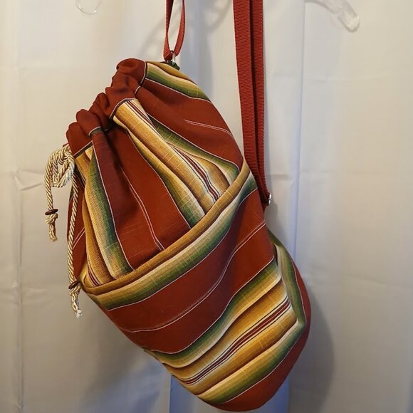 New Southwestern Cowgirl Bucket Tote Sling Bag Sarape Stripe Burgundy Olive Tan - Picture 8 of 10